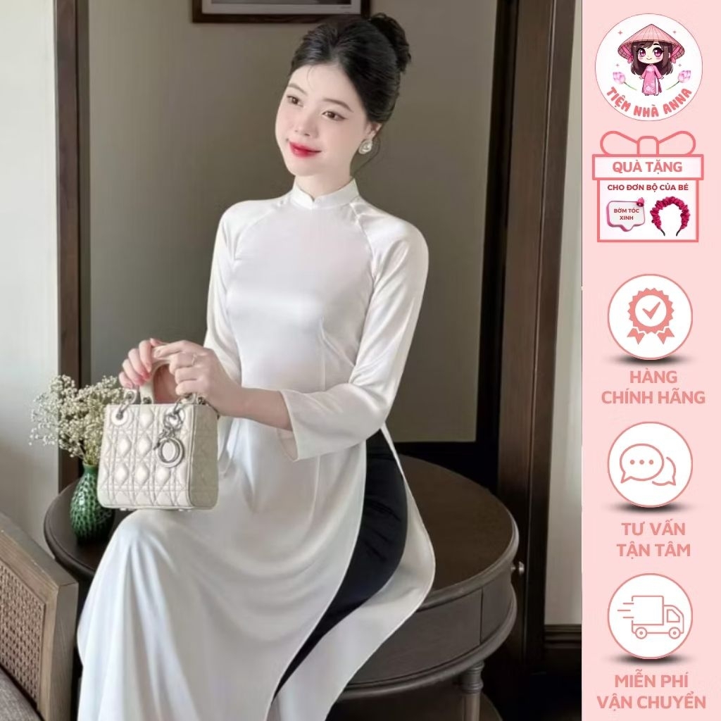 TRADITIONAL Ao Dai พร้อมคอ 3 ซม. PEARL SILK คุณภาพสูง