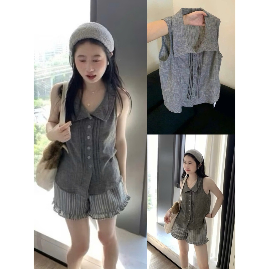 Wocanh6959 WGWE C392 เสื้อกล้ามคอเต่าสีเทา 6329 ฤดูร้อนเลดี้สไตล์ SLN