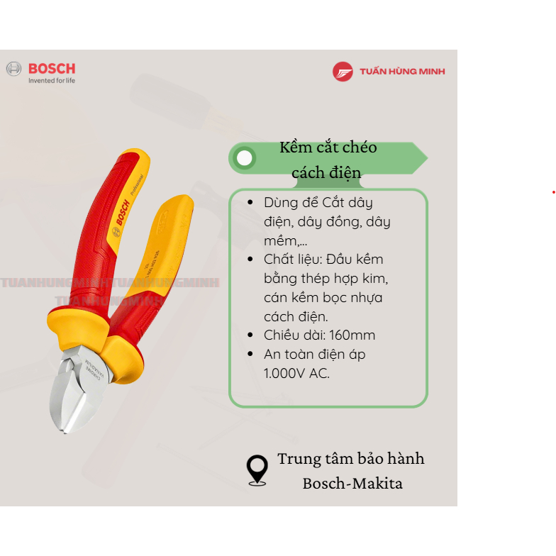 BOSCH VDE 160mm 1.600 คีมตัดฉนวน A02.ND9