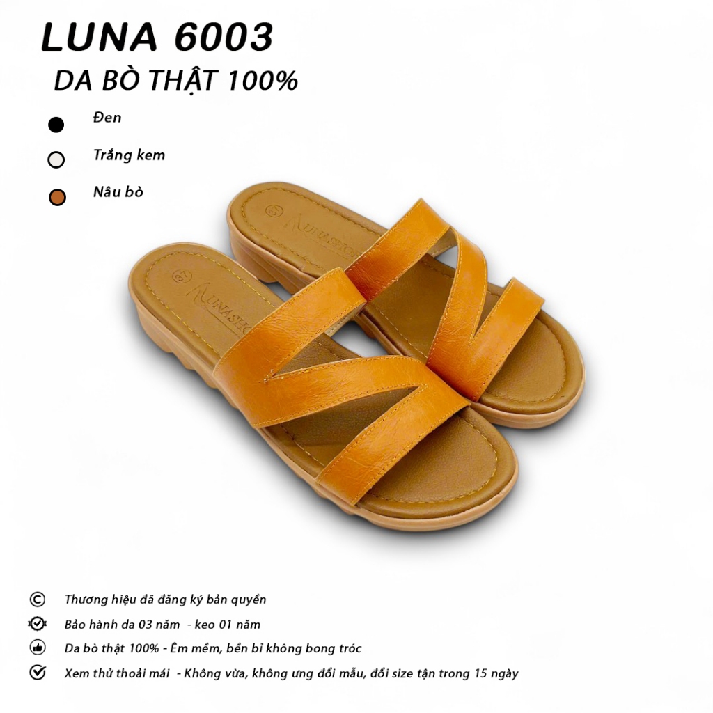 LUNASHOES 6003 รองเท้าแตะผู้หญิงหนังวัวแท้
