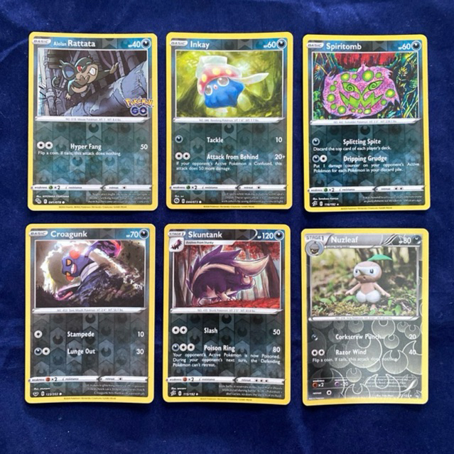 Alolan Rabta Inkay Spiritomb Croagunk Skuntank Nuzleaf Liquidation Reverse Holo Pokemon TCG Card ของ