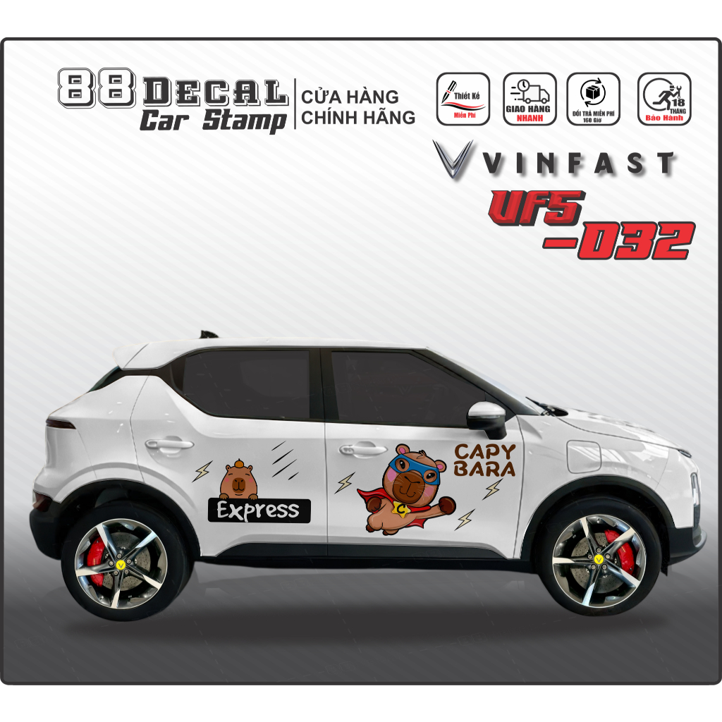 สติ๊กเกอร์ติดรถยนต์ vf5 - คุณภาพสูง รูปลอก รุ่นสติ๊กเกอร์การ์ตูน คาปิบาระ (ครบสี) 1 ชุด มี 2 ด้าน (ร