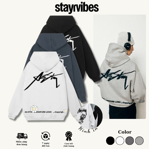 Aastu ลายเซ็นตาข่ายผ้าฝ้าย Hoodie หมวกใหญ่ Unisex เสื้อแจ็คเก็ตมีฮู้ด STAYERVIBES แท็กเต็ม Mac Chuan