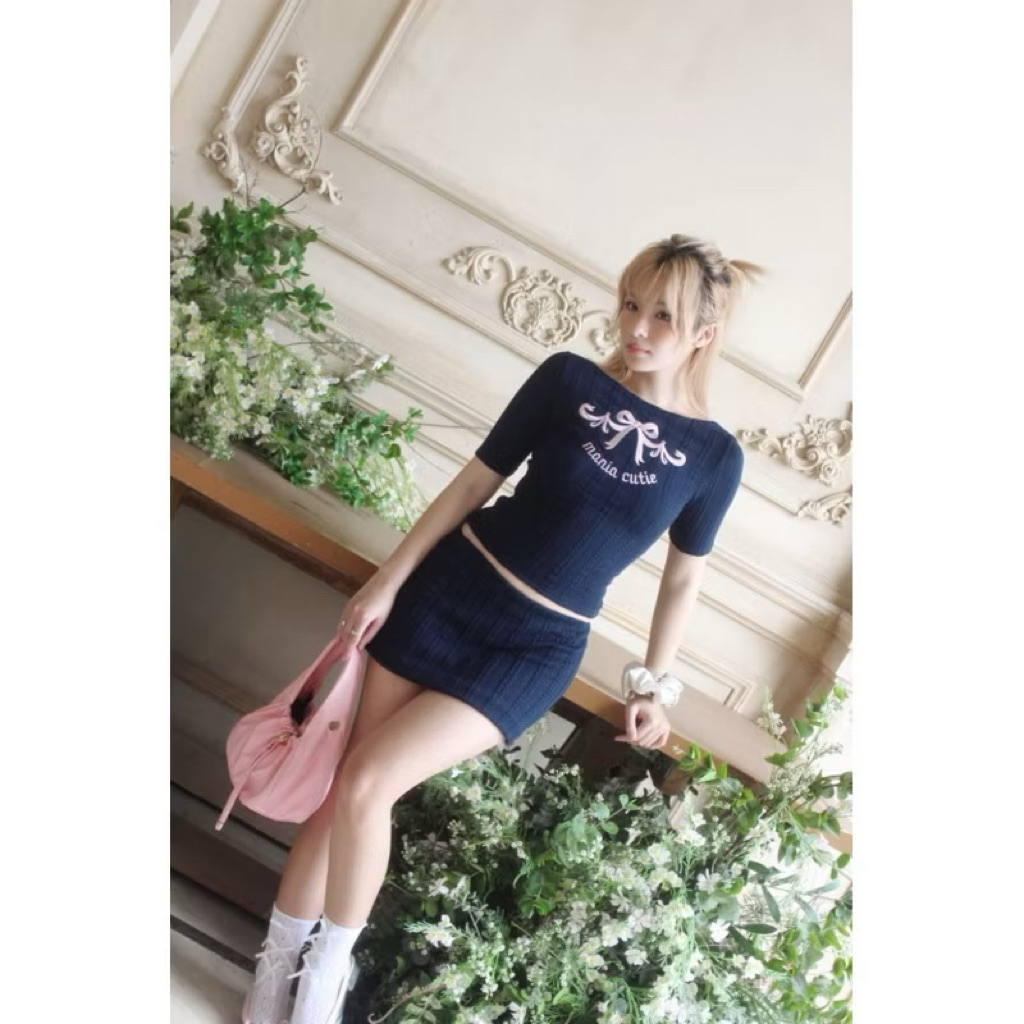 Mania cutie - ผ่านขนสัตว์สีกรมท่าบางครบชุด