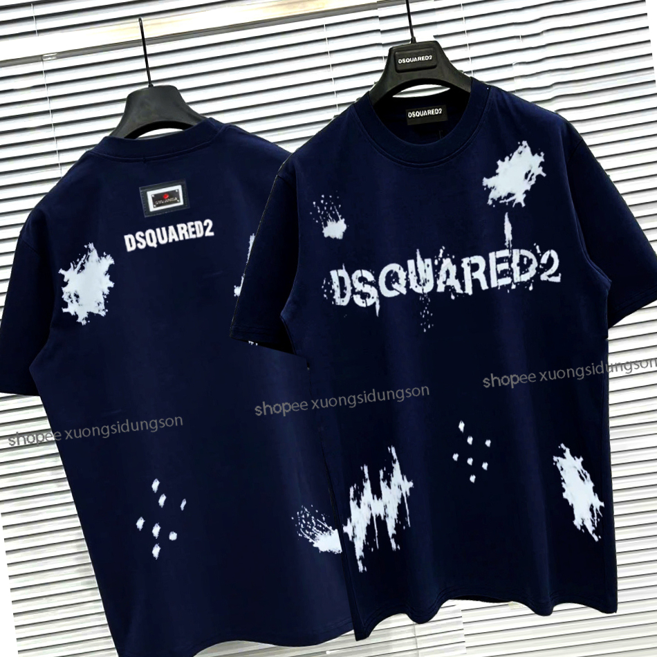 เสื้อยืดแขนสั้นสีชุบ Dsq สําหรับผู้ชายและผู้หญิง, เสื้อยืด Dsq สีเต็มตัว hotrend นูนโลโก้ DSQ