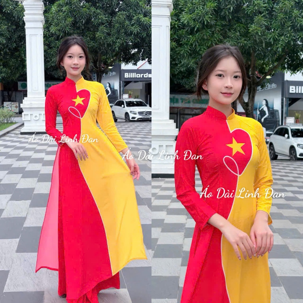 - ธงชาติแดง ao dai รุ่นล่าสุดพร้อมดาวเหลือง - Dan Linh Ao Dai
