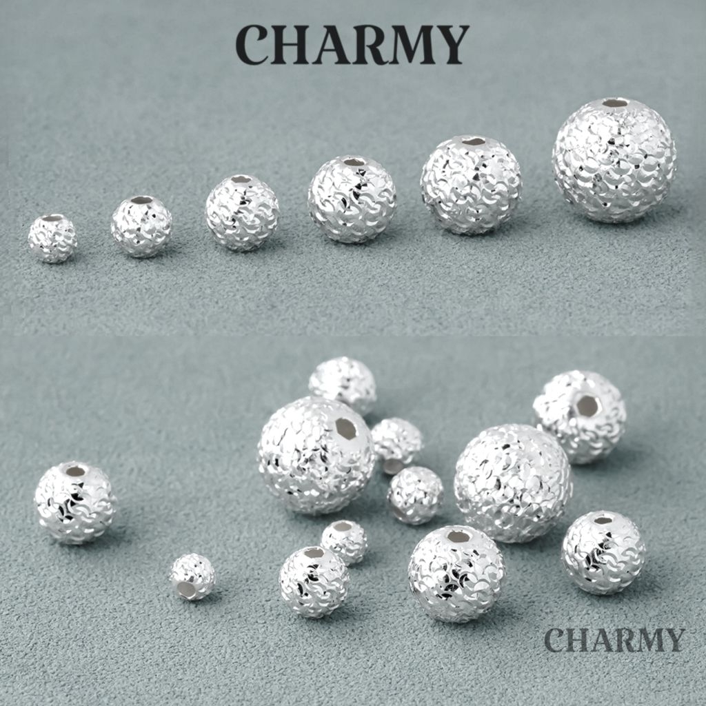 CBA301 ลูกบอลตัดและแกะสลัก Charm เงินแท้ 925 - ลูกบอลระลอกน้ํา สร้อยข้อมือ DIY และเครื่องประดับสร้อย