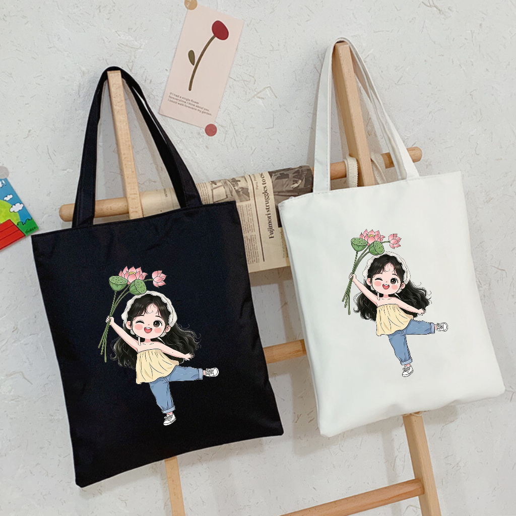 กระเป๋าผ้าใบขาวดําขนาดใหญ่ลายกระเป๋าเด็กบัวอเนกประสงค์ ถึง1141