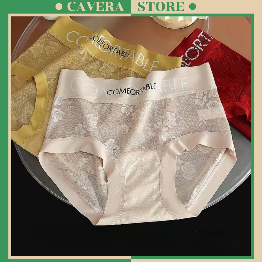 Combo 3 เซ็กซี่เอวสูงดอกไม้ลูกไม้กางเกงชั้นในสตรี,นุ่ม Breathable Embellished Pantyhose CAVERA L.126