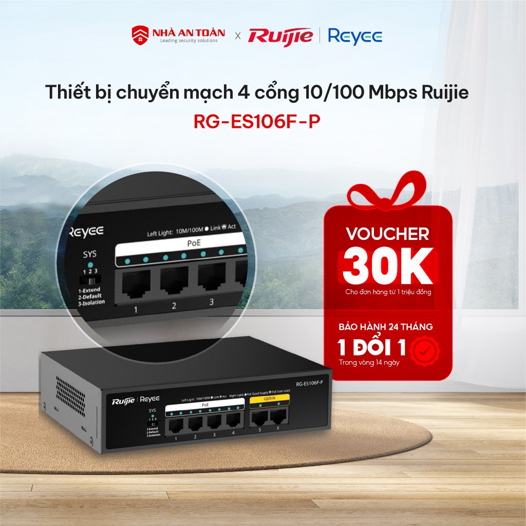 Ruijie Reyee RG-ES106F-P Switch Network Switch - 6-Port 10/100 Mbps POE Switch เคสโลหะ