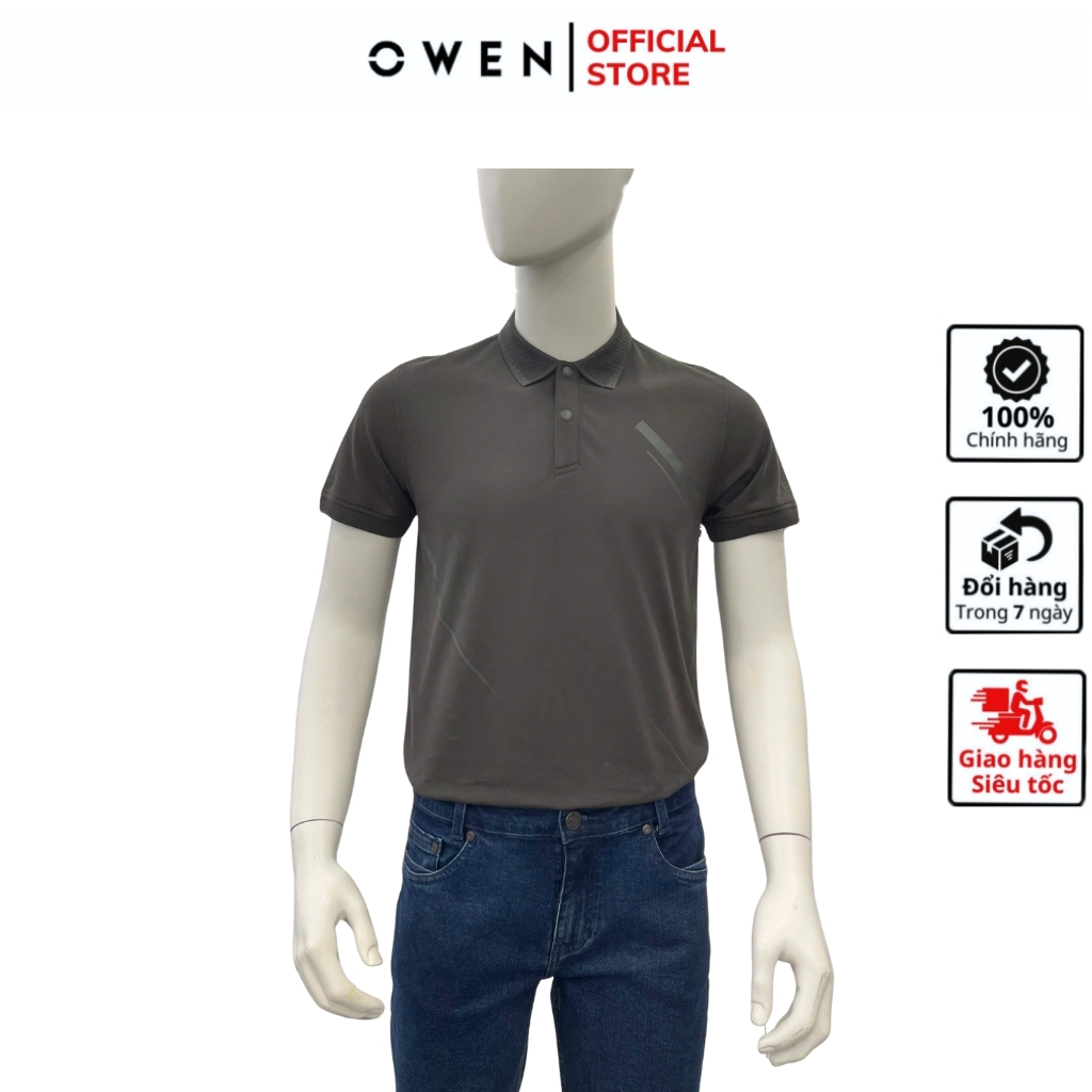 OWEN APV เสื้อโปโลแขนสั้น252546 เสื้อยืดคอปกเปิดลงสีเทาเข้มสําหรับผู้ชายผ้าคอตตอนเนื้อนุ่มคุณภาพสูงเ