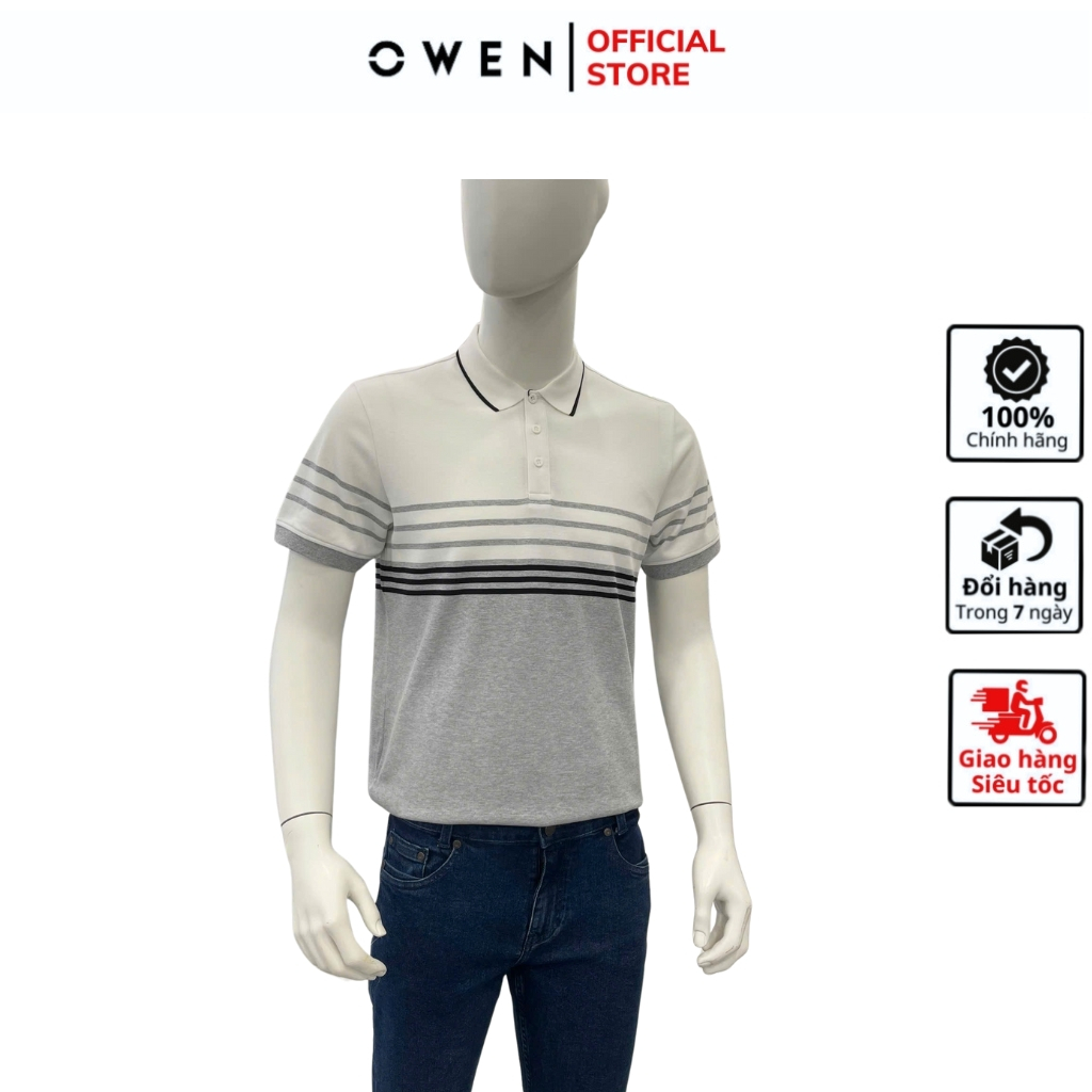 OWEN APV เสื้อโปโลแขนสั้น253630 เสื้อยืดคอปกเปิดสีขาวสําหรับผู้ชายผสมผ้าคอตตอนคุณภาพสูงเนื้อนุ่มเข้า