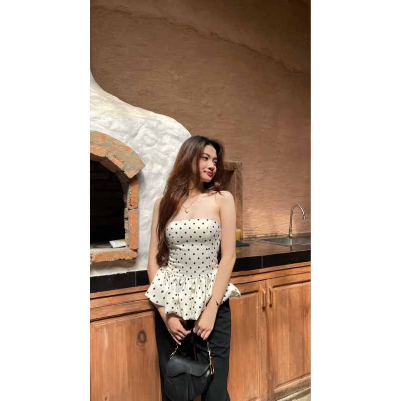 LEMONCHICVN- เสื้อเชิ้ตลายจุดจับจีบ- A92N