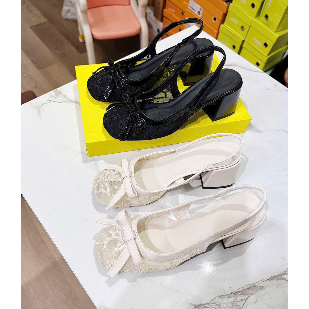 BEAUTIFUL สวมใส่ง่าย 5-Segment Square Heel Mesh Lace BAL SHOES (REAL PHOTOS + VIDEO)