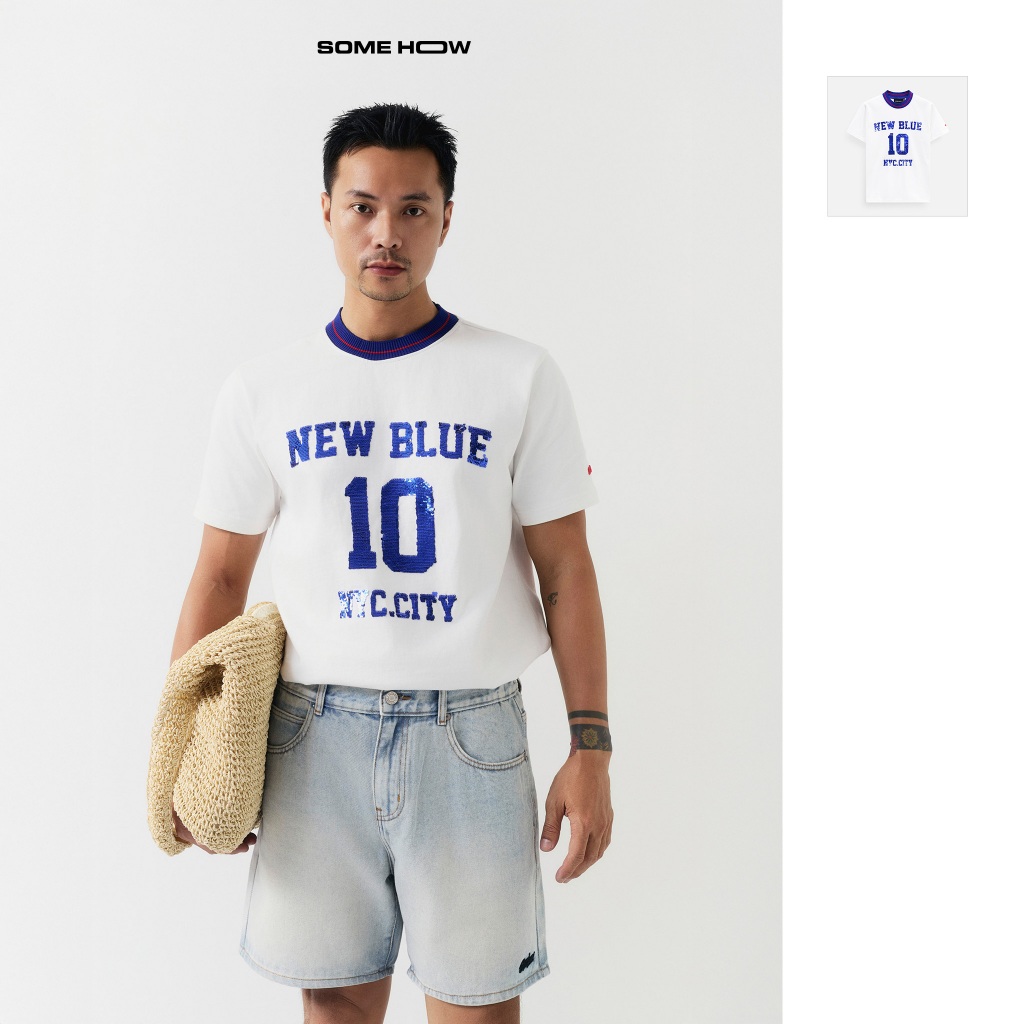 เสื้อยืดผู้ชาย Regular New Blue NYC 360GSM ผ้าคอตตอนใส่สบาย AT0299 SOME HOW STORE