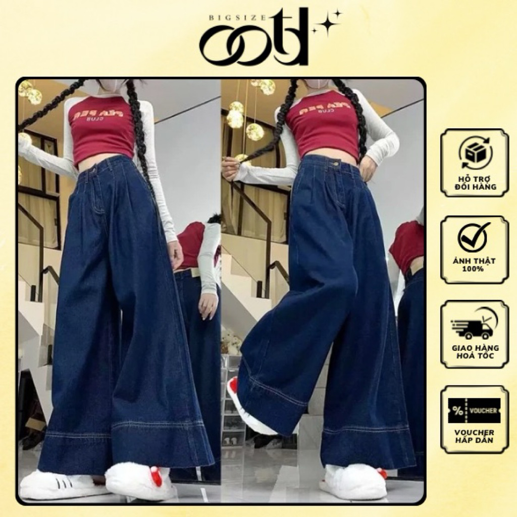 OOTD BIGSIZE - กางเกงยีนส์ขาตรงไซส์ใหญ่สําหรับผู้หญิงพร้อมถ้วยนูนเท่านั้น