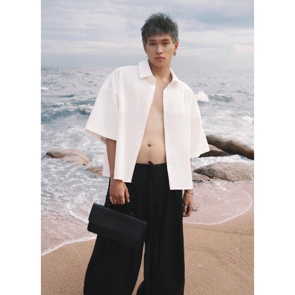 เสื้อเชิ้ตผ้าลินินทรงกล่องแขนหลวม 67PERCENT / 67% - BOX SHIRT