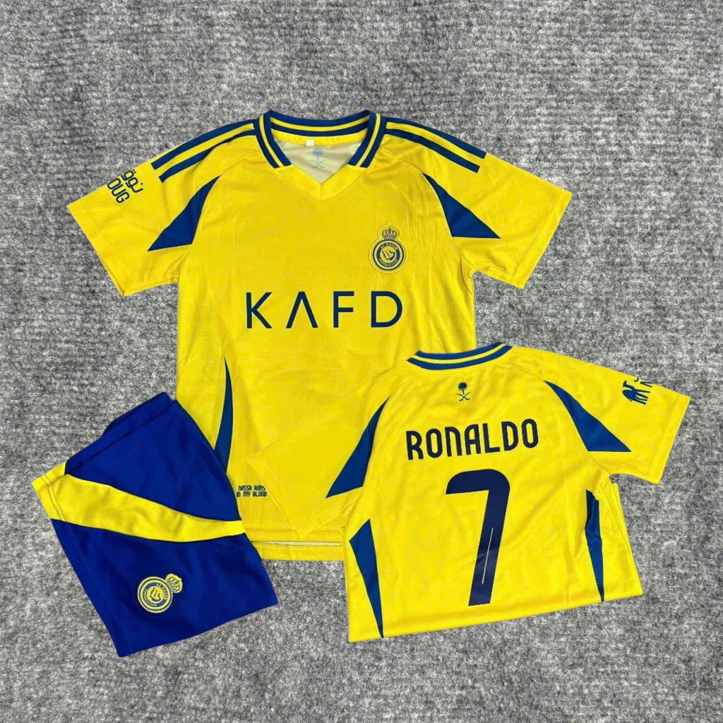 AL NASSR Club ชุดฟุตบอลเด็ก (กางเกง + เสื้อ) 24/25 ใน RONALDO No. 7 - ผ้าสักหลาดไทยระบายอากาศคุณภาพส