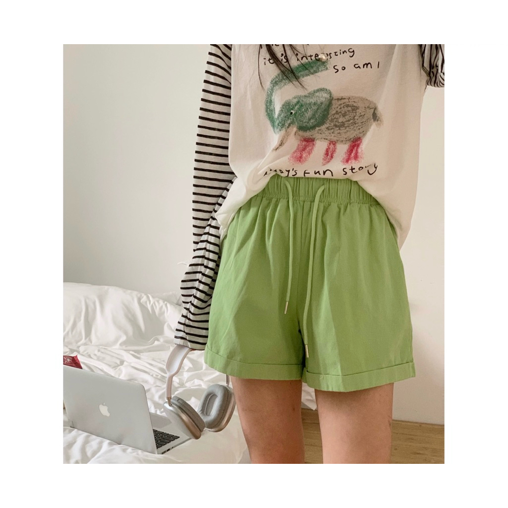 QC pass kaki กางเกงยีนส์ขาสั้น