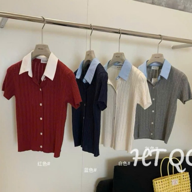 WGWE• เสื้อสเวตเตอร์โปโล mtg คอปกกระดุมแนวตั้ง 5930 wgwe สินค้า QC ฟรีไซส์