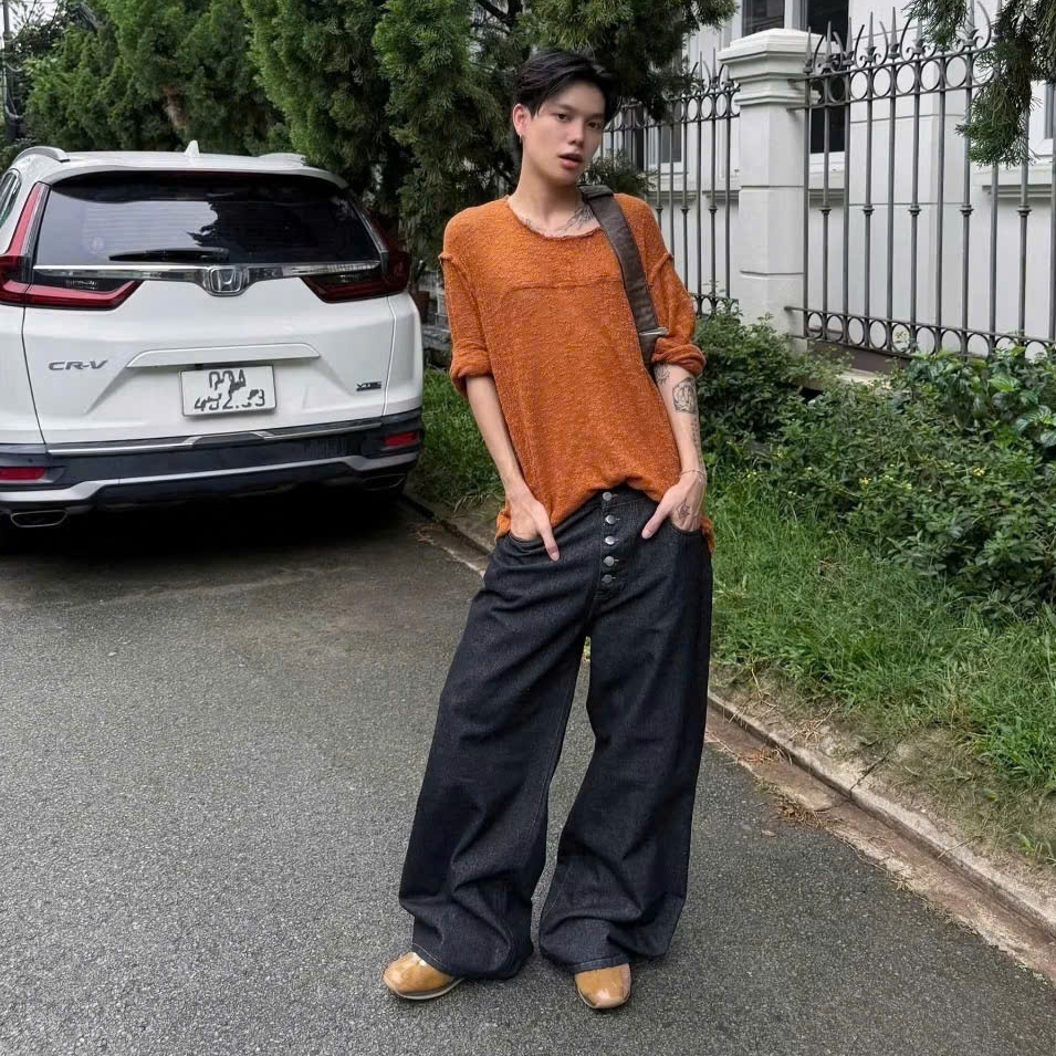 คุณภาพสูง AMERICAN STYLE WIDE-LET JEANS สําหรับผู้ชายและผู้หญิง, WIDE-LET STRAIGHT-TUBE EUROPEAN PAN