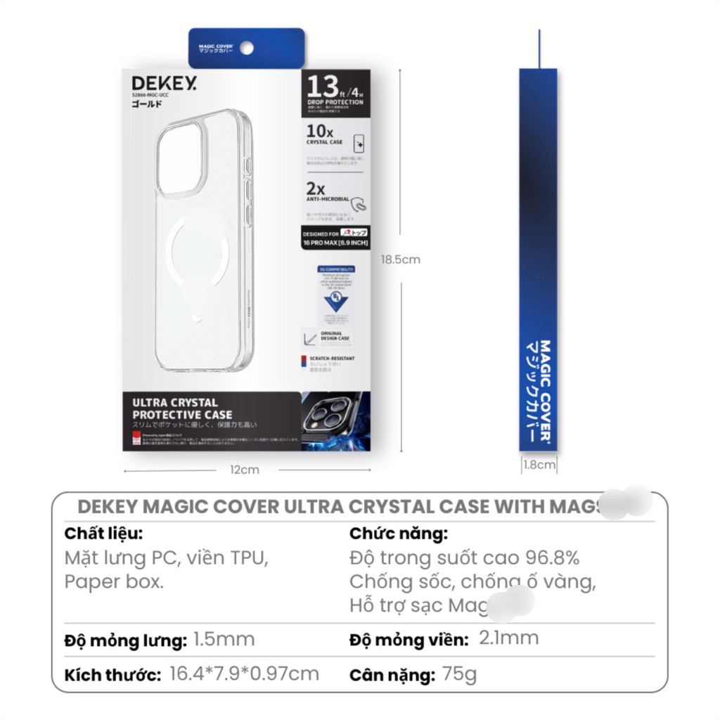 DEKEY Magic Cover Ultral Crystal With Mags สําหรับ iP 13 >> 17 - รองรับการชาร์จไร้สาย