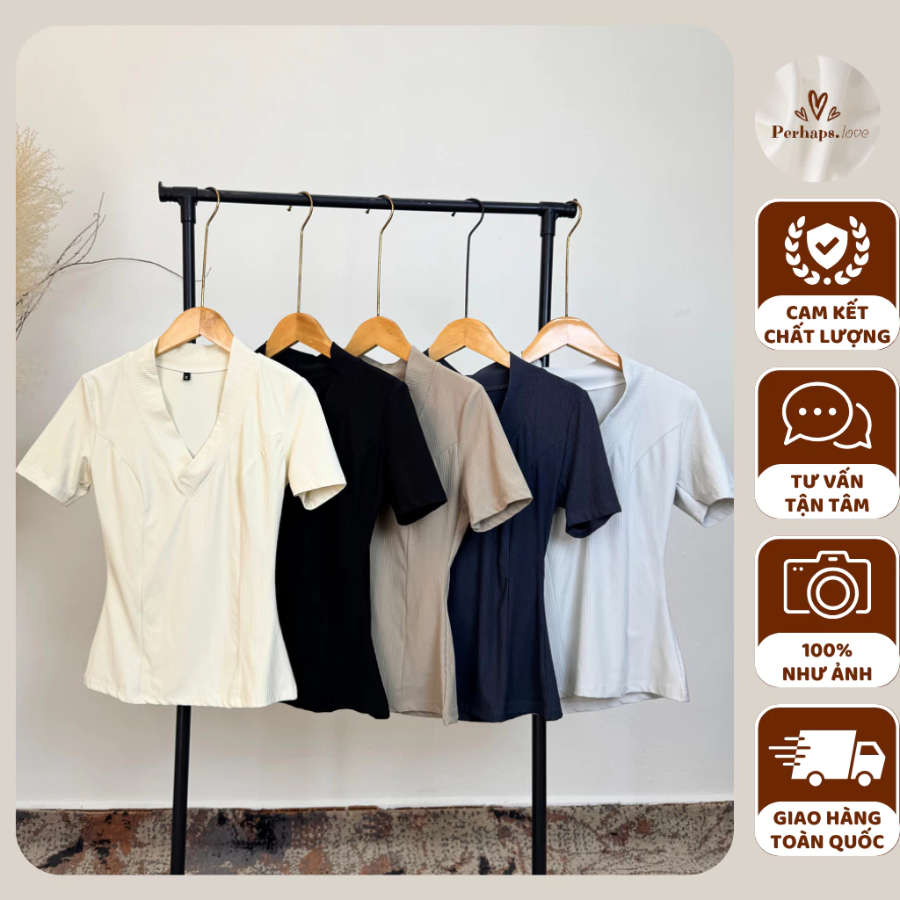 เสื้อยืดคอเต่าผู้หญิง Slim Fit Ribbed Cool Summer Basic Stretch Hot Trend Perhaps.Love A17TN