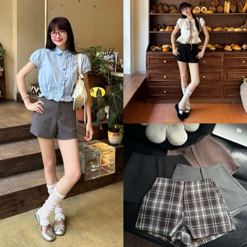 MUSE DEROSE SHORTS – กางเกงขาสั้นเว้าหลัง Derose ทําจากผ้าฝ้ายหนานุ่มทรงเข้ารูป