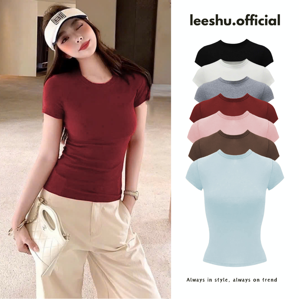 เสื้อยืดผ้าฝ้ายคอกลมเข้ารูป,เสื้อเบบี้ทีเข้ารูปสีทึบพื้นฐาน,ผ้าฝ้ายคุณภาพสูงนุ่ม