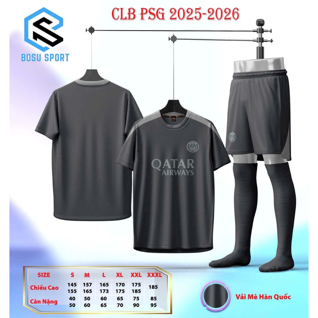 PSG CLUB FOOTBALL CLOTHING GREY 2025 HD SPORT BREATHABLE STRETCH SESAME FABRIC