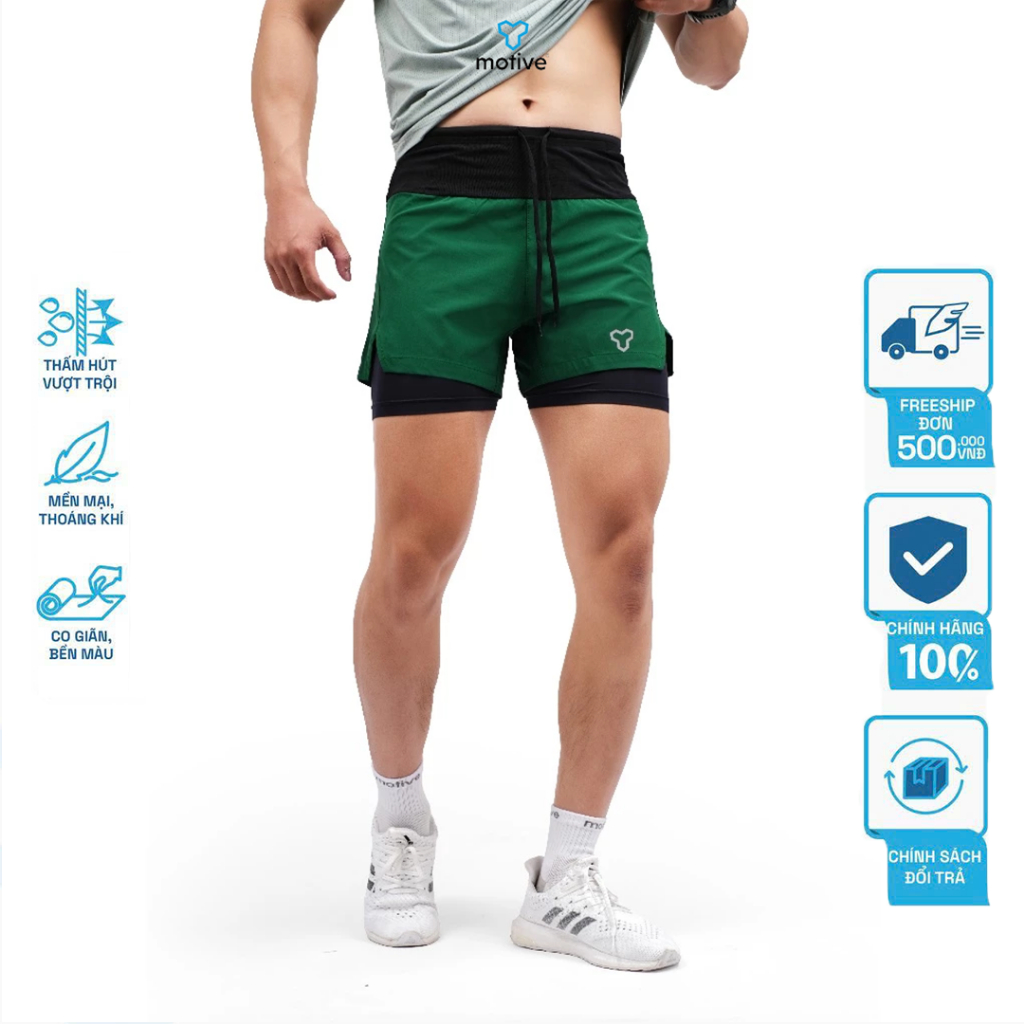 MOTIVE MEN SHORT BELT กางเกงวิ่งขาสั้นกีฬามัลติฟังก์ชั่น - สีเขียว SM 201