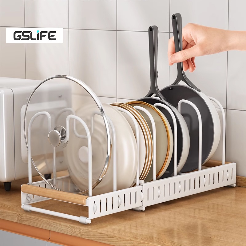 Gslife ชั้นวางหม้อ, ชั้นวางของในครัวมัลติฟังก์ชั่นพร้อมปรับความยาวได้ถึง