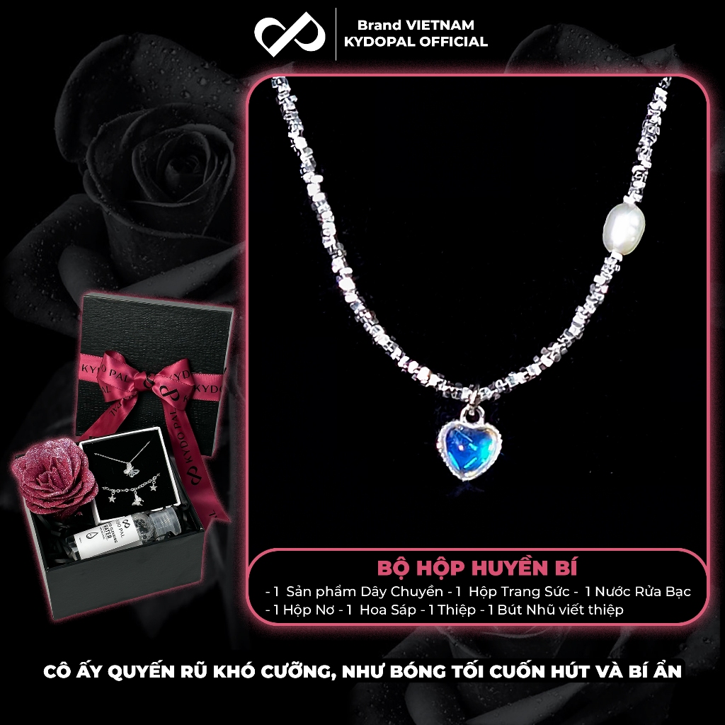 KYDOPAL สร้อยคอเงินผู้หญิง สร้อยคอหัวใจมูนสโตนสีฟ้า ลูกปัดหัก เครื่องประดับเงิน 925 สําหรับผู้หญิง -