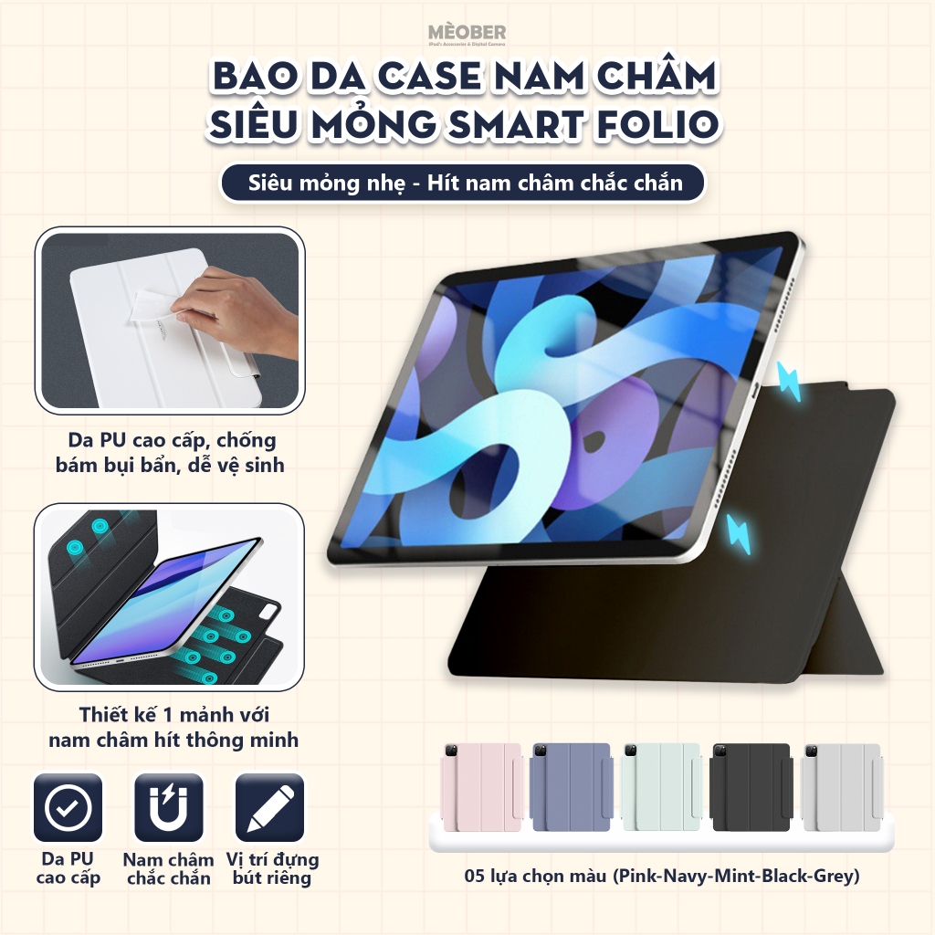 Smart Folio เคส i Pad แม่เหล็กบางเฉียบสําหรับ Pro 11, Air 4 5 6 7, Mini 6 7, Pro M4/5 11-13 นิ้วโดย 