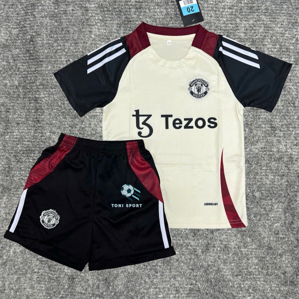 MU TEZOS Club ชุดฟุตบอลเด็ก (กางเกง + เสื้อ) พิมพ์ลาย RONALDO No. 7 - ผ้าสักหลาดไทยระบายอากาศคุณภาพส