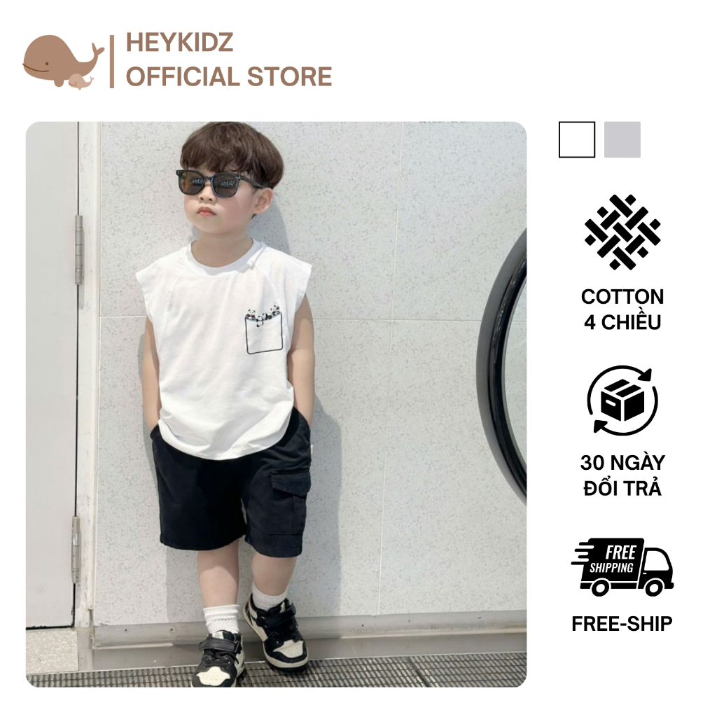 ชุดสามรูสไตล์เสื้อกล้ามเด็กผู้ชายในผ้าคอตตอนดูดซับเหงื่อ 4 ทิศทาง Heykidz HB24 ชุดรักแร้เด็กชายที่ตร