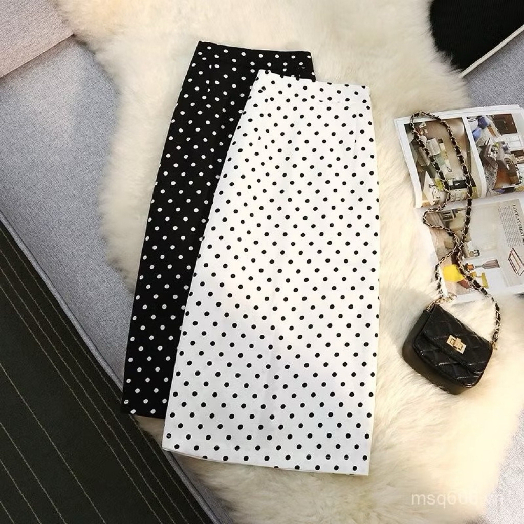 กระโปรงผ้าลินินยาวลายจุดมีซับในสไตล์วัยรุ่นร่วมง่าย MB909 เสื้อผ้า Kenco