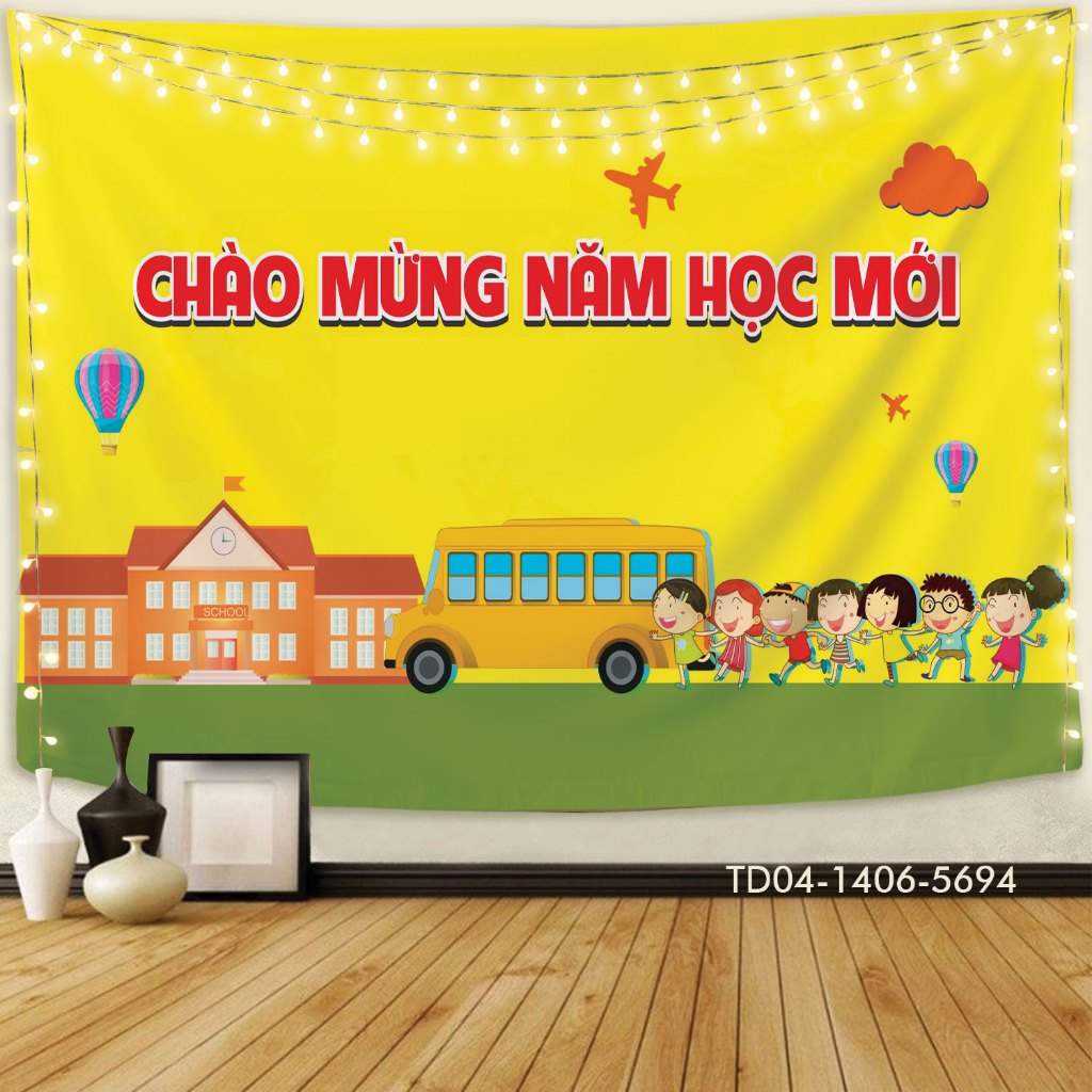 ภาพวาดผ้าใบ Tin Pat Back to School ปีโรงเรียนใหม่ ขนาดใหญ่ 3m*1m8 รุ่นฉากเปิด 2025