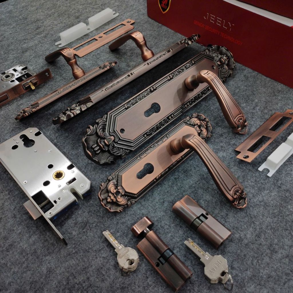 MAIN DOOR HANDLE LOCK - JEELY ROOM DOOR - CODE C39 BROWN - CLASSIC STYLE ZINC ALLOY