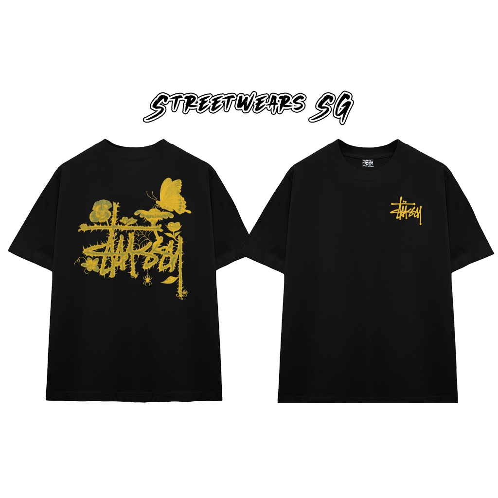 เสื้อยืดผ้าฝ้ายพรีเมี่ยมหลวมโลโก้ Stu Nature Gold - Streetwears SG