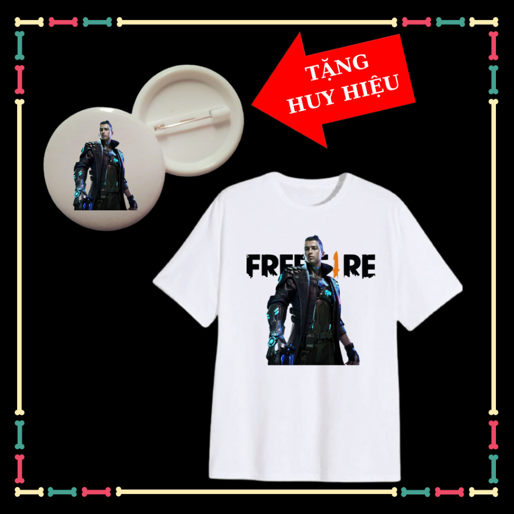เสื้อยืด Game Free Fire พิมพ์ลายตัวอักษร Chrono, Wukong, Kapella, Jota, Steffie,... เด็ก, ชายและหญิง