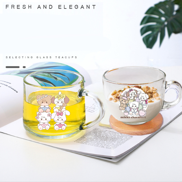 Mikko Cat ถ้วยแก้วถ้วยหนาพร้อมที่จับ CDQ20 450ml 350ml การ์ตูนน่ารัก