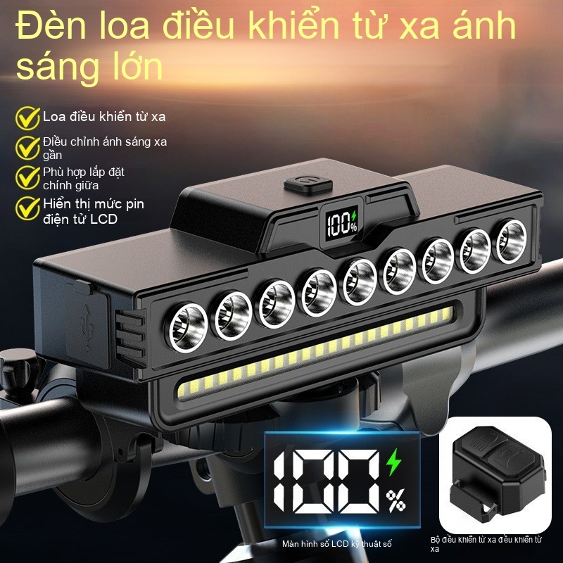 W999 ไฟหน้าจักรยาน ไฟ LED กลางแจ้งสว่างเป็นพิเศษ Multi-function แตรรถ 9 หลอด