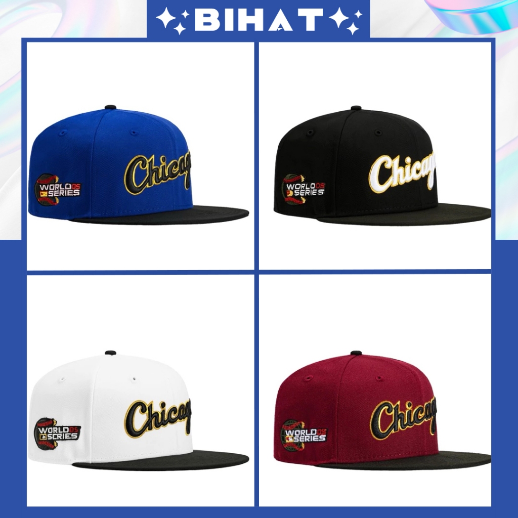 หมวก Sapback, หมวก snapback ปัก CHICAGO, หมวกฮิปฮอปพร้อมแสตมป์ถอยหลังสําหรับผู้ชายและผู้หญิงแฟชั่น M