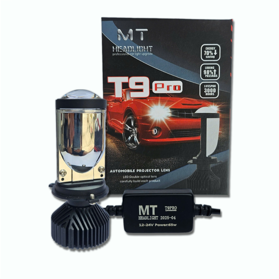Mini T9 Pro 2025 ไฟหน้า LED ทรงกลม Bi-S พร้อมฐาน H4 - Super Bright 65W สําหรับรถจักรยานยนต์ รถยนต์ ร