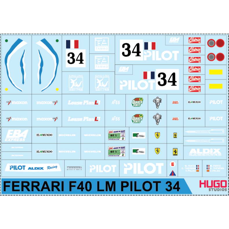 Hugo Studios Ferrari F40 LM รูปลอกสไลด์น้ํา สเกล 1/64 ยังไม่ใส