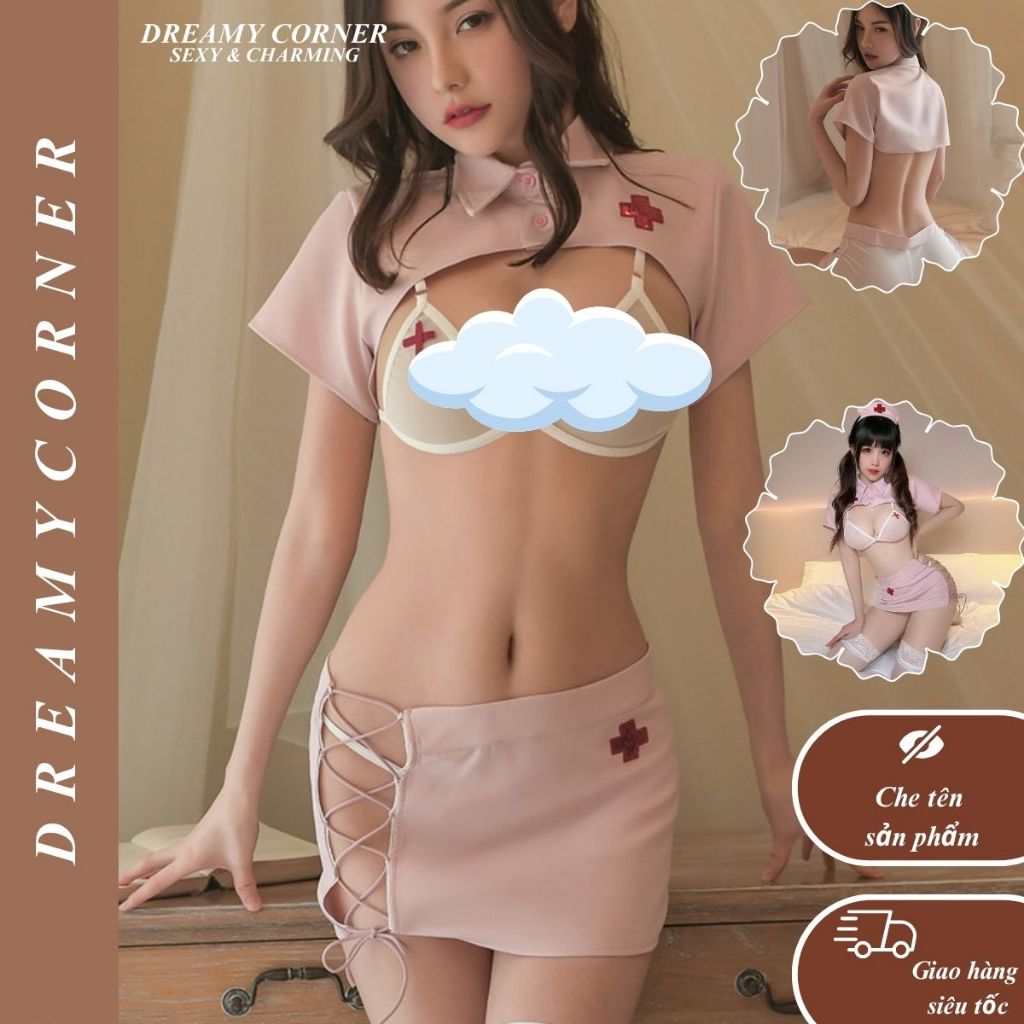 ชุดนอนพยาบาลสีชมพูเซ็กซี่ COVER NAME DN25 ชุดราตรีคอสเพลย์พยาบาลเชือกรูดสีชมพูเซ็กซี่, ชุดนอนพยาบาลค