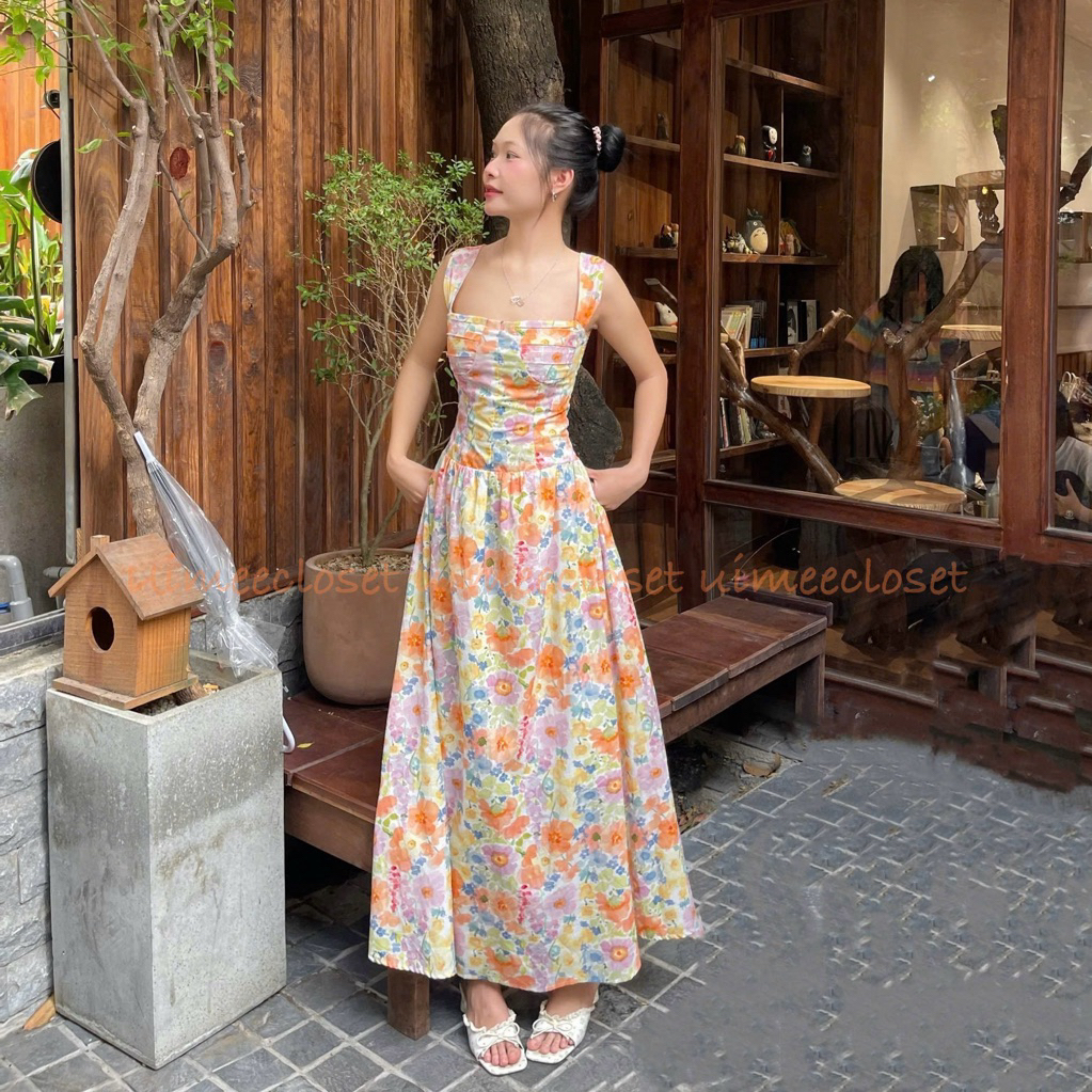 (vailable ) HAZI DRESS Maxi DRESS แม็กซี่เดรสผู้หญิงลายเร้าใจ 2 สาย DRESS จาก uimeecloset vietnam