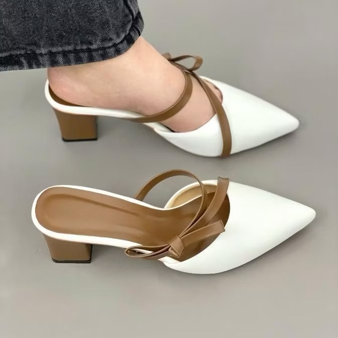 (Small Form เพิ่มขนาดเต็ม) 3p ล่อส้นเหลี่ยม 5p&7p ปิดนิ้วเท้า หนังนิ่ม สายบาง โบว์ข้ามสะโพก - BM133