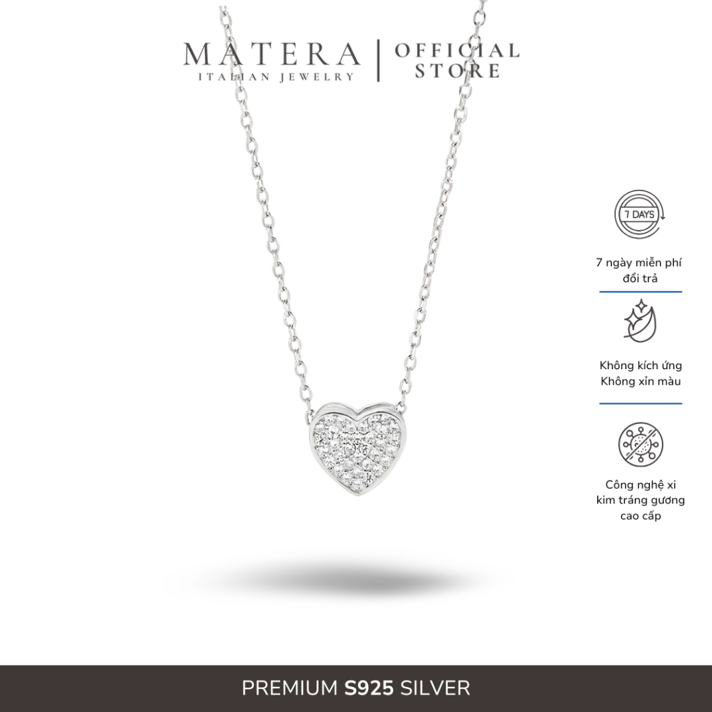MATERA S925 Serene Heart สร้อยคอเงินผู้หญิง love Heart ประดับด้วยหินพื้นฐานคุณภาพสูง MDC69